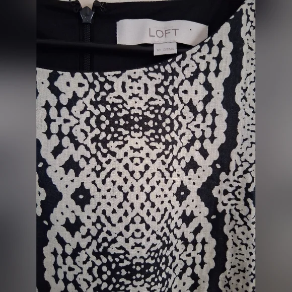 LOFT Black and White Midi Dress with Pink Trim - Picture 4 of 4